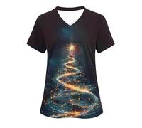 NSICBMNO Womens Christmas T Shirt - Funny, Plus Size Scrub Tops, Snowman Christmas Tree Tshirt, V Neck Jumper, Short Sleeve Blouses, Novelty Xmas Jumper, Tunic Tops Dressy Casual T-Shirts