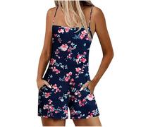 NSICBMNO Womens Dungarees Baggy Harem Jumpsuit Sleeveless Romper Strap Overalls Floral Playsuit Camisole Tops Running Shorts Petite Jumpsuits Beach Romper Going Out Playsuit With Pockets