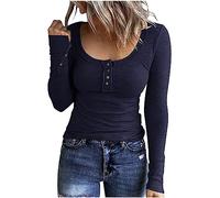 NSICBMNO Women's Elegant Blouse Knitted Tops Y2K Long Sleeve T Shirts Soft Ribbed Top Button Down Shirt Slim Slim Fit Tops Aesthetic Jumper Casual Blouse Autumn Pullover Tops Streeywear Outwear