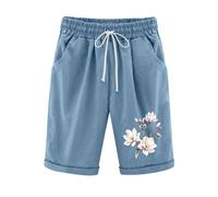 NSICBMNO Womens Knee Length Shorts Ladies Elastic Waist Cargo Pants Summer Bermuda Shorts Wide Leg Lounge Pants with Pockets Floral Boho Trousers Drawstring Yoga 3/4 Length Leggings