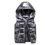 NSICBMNO Womens Quilted Coat With Zip Pockets Plain Sleeveless Down Jacket Hooded Zip Up Vest Winter Wear Bodywarmer Thermal Vests Reflective Outwear Jacket For Autumn Camping Travelling Hiking