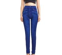 NSICBMNO Womens Stretchy Denim Jeggings High Rise Skinny Jeggings Jeans Legging Ladies Stretchy Cotton Trouser Smart Casual Elasticated Waist Pull On Leggings Plus Size 1-Blue13 One Size