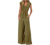 NSICBMNO Women's Summer 2 Piece Outfits Cap Sleeve T Shirts V Neck Crop Tops Belted Shirts And Wide Leg Trousers Two Piece Lounge Sets Co Ord Sets Casual Tracksuit Elegant Night Out Outfits
