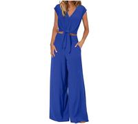 NSICBMNO Women's Summer 2 Piece Outfits Cap Sleeve T Shirts V Neck Crop Tops Belted Shirts And Wide Leg Trousers Two Piece Lounge Sets Co Ord Sets Casual Tracksuit Elegant Night Out Outfits