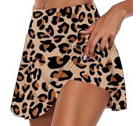 NSICBMNO Women's Tennis Skirts & Skorts Pleated Sporty Floral Print Stretch Legging Shorts Golf Yoga Running Athletic Workout Sports Activewear Skorts Brown XL