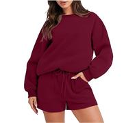 NSICBMNO Womens Tracksuit Set 2 Piece Outfits Autumn Winter Sweatsuits Oversized Sweatshirt and Lounge Short Plus Size Loungewear Set Sweater Long Sleeve Crew Neck Tops SweatShorts with Pockets