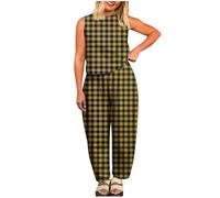 NSICBMNO Womens Tracksuit Set Summer 2 Piece Outfits Sleeveless Crop Tops Loose Round Neck Tank Tops Wide Leg Pants With Pockets Casual Tracksuits Lounge Sets Yoga Joggers Suit Holiday Must Haves