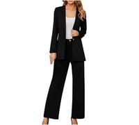 NSICBMNO Women's Trouser Suits Uk Black Two Piece Outfit Button Up Cardigans Long Sleeve Blazer Pencil Pants Tailored Trousers Formal Suits Elegant Co Ord Sets Business Wedding Guest Outfits