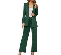 NSICBMNO Women's Trouser Suits Uk Green Two Piece Outfit Button Up Cardigans Long Sleeve Blazer Pencil Pants Tailored Trousers Formal Suits Elegant Co Ord Sets Business Wedding Guest Outfits