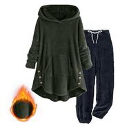 NSICBMNO Womens Two Piece Outfits Lounge Wear Sets Fleece Tracksuit Full Set Oversized Hoodie Fleece Sweatshirts Pullover Jumper Baggy Joggers Travel Outfit Long Sleeve Tops Wide Leg Trousers