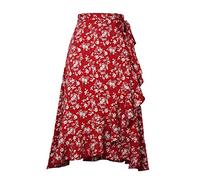 NSICBMNO Wrap Skirts for Women UK Long Summer Skirts Ruffle Hem High Waisted A Line Skirt Tie Up Waist Skirt Ladies Boho Floral Print Beach Midi Cover Up for Party Beach