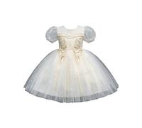 NSICBMNO Yellow Girls Princess Dress Tulle Dresses Sequin Evening Gown Puff Sleeve Flower Embroidery Dress First Communion Pageant Party Dresses Wedding Guest Evening Gown for Age 6-11 Years