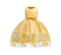 NSICBMNO Yellow Girls Princess Dress Tulle Princess Dresses Flower Lace Embroidery Bow Tie Pageant Tulle Dress for Kid Party Wedding Bridesmaid Dresses Bridesmaid Wedding Gown for 3-10 Years