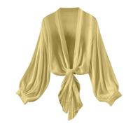 NSICBMNO Yellow Long Sleeve Chiffon Lightweight Maxi Sheer Duster Cardigan Ladies Tie Front Cardigans Bolero Shrug Cropped Summer Kimono Cardigans for Dress Wedding Beach