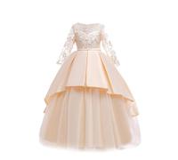 NSICBMNO Yellow Prom Dress for Girls Tulle Prom Dresses Big Girls Long Sleeve Lace Flower Embroidery Dress Party Wedding Bridesmaid Dresses Dance First Communion Ball Gown for Age 7-14 Years