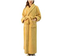 NSICBMNO Yellow Towel Dressing Gown Women Long Bath Robes Fluffy Dressing Gown Winter Pyjamas Fleece Housecoats Shawl Collar Cardigan Long Robes With Pockets Plus Size For Bath Spa Gym Lounge Wear