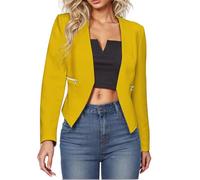 NSICBMNO Yellow Womens Blazer Suit Cropped Blazer Jacket With Zip Pockets Long Sleeve Cardigan Elegant Open Front Cardigan Bolero Jackets Lightweight Jackets Elegant Office Jacket Suit