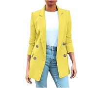 NSICBMNO Yellow Womens Blazer Suit Plus Size Suit Jacket Open Front Cardigans Ruched Sleeve Blazer Lapel Collar Jacket Office Work Tops Double Breasted Casual Coats Cardigans