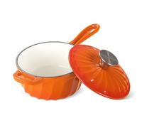 NSIRONS 1 Quart Saucepan with Lid, Enameled Cast Iron Sauce Pan, Heavy Duty Small Pots for Cooking Pasta Sauce, Soup, Milk, Oven Safe up to 500°F (Orange)