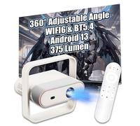 NSL03 Android 13.0 Bluetooth Speaker Smart Projector with WiFi, MT9266 Chip Video Projector with 375 Lumens, 1080P, Wireless Projector for Bedroom, Home Theater, Outdoor, 360° Adjustable Angle (White)