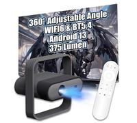 NSL03 Android 13.0 Bluetooth Speaker Smart Projector with WiFi, MT9266 Chip Video Projector with 375 Lumens, 1080P, Wireless Projector for Bedroom, Home Theater, Outdoor, 360° Adjustable Angle (Black)
