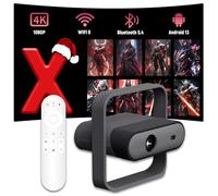 NSL03 Smart Projector 4K,Auto Focus & Auto Keystone 1980*1080P 360° Rotation Mini Projector for Bedroom,WiFi6 BT5.4,RGB Ambient Light,Android 13 Portable Projectors,Amlogic 950s Chip,375 ANSI (Black)