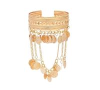 NSLS 3 Styles Golden Coins Leaf Tassel Cuff Arm Bangle,Adjustable Open Bracelets for Women,Vintage Ethnic Boho India Jewelry Accessories Party Festival Gift, 3.5In, Metal, no gemstone