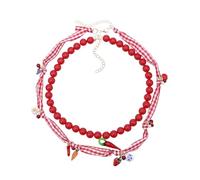 NSLS Summer creamy sweet style red beaded layered necklace vegetable pendant double-layer necklace pastoral forest adjustable clavicle chain set