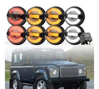 NSLUMO Defender Halo Light Update Kit For L/and Rover Defender 90 110 | 130 1995-2016 Front LED Position Light Turn Signal Side Indicator Tail Brake Stop Lamp 73MM Smoked Lens Amber LED 8PCS