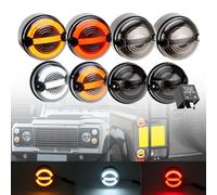 NSLUMO NAS Style Halo Light Update Kit For Lan.d/Ro.ver Defender 90 110 130 1995-2016 Front Led Position Light Turn Signal Side Indicator Tail Brake Stop Lamp 95MM 8PCS Smoke