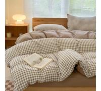 NSNLGSGC Double Duvet Cover Set, Plaid Duvet Cover Double Bed and 2 Pillowcases Bedding Set Easy Care 200 x 200 cm Tan Gingham