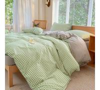 NSNLGSGC Double Duvet Cover Set, Plaid Duvet Cover Double Bed and 2 Pillowcases Bedding Set Easy Care 200 x 200 cm Green Plaid