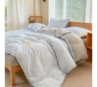 NSNLGSGC King Duvet Cover Set, Plaid Duvet Cover King Bed and 2 Pillowcases Bedding Set Easy Care 220 x 230 cm Light Blue Gingham