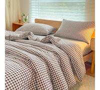 NSNLGSGC King Size Comforter Set, Mocha Gingham Bedding Comforter Sets, Dark Brown Grid Bed Comforter 3 Pieces (1 Comforter, 2 Pillowcases)