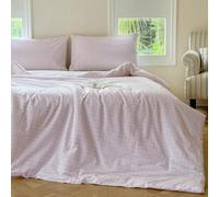 NSNLGSGC Pink Gingham Cotton Comforter Set Twin, 100% Washed Cotton Plaid Checked Comforter Bedding, 2 Pieces Vintage Farmhouse Grid Bedding Set(Pink Gingham, Twin)