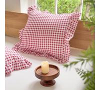 NSNLGSGC Red Ruffled Plaid Gingham Pillow Shams 20"x20", Set of 2 Green Checked Pre-Washed Microfiber Farmhouse Pillowcases for Bed/Sofa (20"x20", Red Gingham)