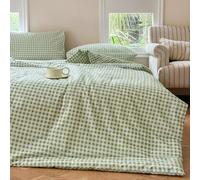 NSNLGSGC Sage Green Gingham Cotton Comforter Set Twin, 100% Washed Cotton Green Plaid Checked Comforter Bedding, 2 Pieces Vintage Farmhouse Grid Bedding Set(Sage Green Gingham, Twin)