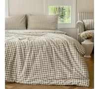 NSNLGSGC Tan Gingham Cotton Comforter Set Twin, 100% Washed Cotton Taupe Plaid Checked Comforter Bedding, 2 Pieces Vintage Farmhouse Grid Bedding Set(Tan Gingham, Twin)