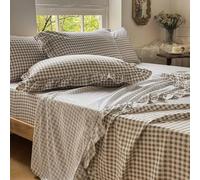 NSNLGSGC Tan Gingham Ruffle King Sheet Set