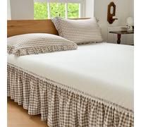 NSNLGSGC Tan Gingham Wrap Around Ruffled Bed Skirt Twin, 15 Inch Drop