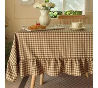 NSNLGSGC Tan Plaid Gingham Ruffled Tablecloth Rectangle 52"x 70"