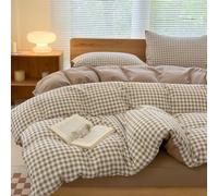 NSNLGSGC Twin Grid Gingham Duvet Cover Set Tan - Washed Soft Comforter Cover Set Brown Lightweight Bedding Set (2PCS, Twin)