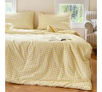 NSNLGSGC Yellow Gingham Cotton Comforter Set Twin, 100% Washed Cotton Plaid Checked Comforter Bedding, 2 Pieces Vintage Farmhouse Grid Bedding Set(Yellow Gingham, Twin)