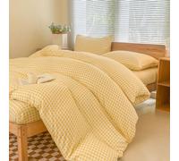 NSNLGSGC Yellow Gingham Duvet Cover Set King, Grid Simple Geometric Square Pattern Comforter Cover,Soft Plaid Washed Microfiber Bedding Cover(3PCS,King)