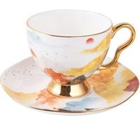 NSNYDNZ Espresso Cups, Tea Cup and Saucer with Gold Trim,Bone China Coffee Cup,6.1 Oz Porcelain Tea Set,Mountains and Rivers Design