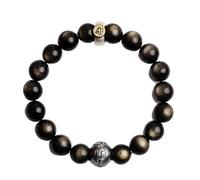 NSNYDNZ Feng Shui Wealth 8MM Bracelet Natural Golden Sheen Obsidian Buddha Beads Bracelet Reiki Meditation Talisman for Good Fortune Courageous Lucky and Wealth(Black)