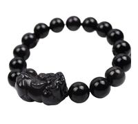 NSNYDNZ Natural Black Obsidian Gemstone Energy Bracelet Piyao Bracelet Adjustable Elastic Bead Ward Off Evil Spirits for Women Men Jewelry,(10mm)