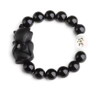 NSNYDNZ Natural Frosted Obsidian Beads Crystal Fox Bangle Feng Shui Bracelet for Man/Women Talisman Protects Luck Love Money Wealth Happy Prosperity,(14mm)