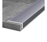 NSNYDNZ Stair edge protector, 75x25mm Bullnose Stair Nosing, 90cm Aluminium Stair Edge Protector, L-Shape Step Edge Trim Strips, Non-Slip Stair Tread for Wood/Vinyl/Tile Stairs(Grey)