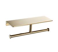 NSODOO Double Roll Toilet Paper Holder with Solid Brass Shelf and Superior Hotel Style Toilet Paper Dispenser, Save Storage, Polished Gold Finish